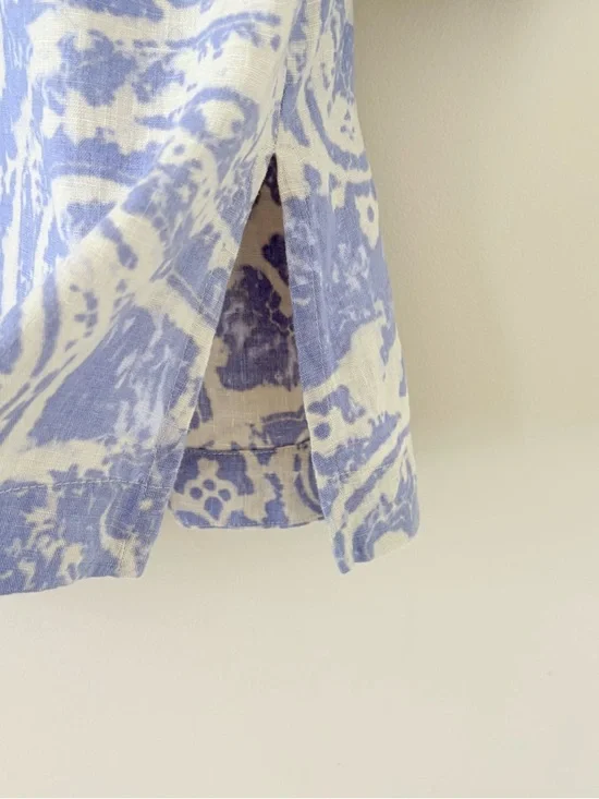 Coldwater Creek Linen Tunic Dress Blue White Paisley Print Pintuck Size M - Picture 8 of 13